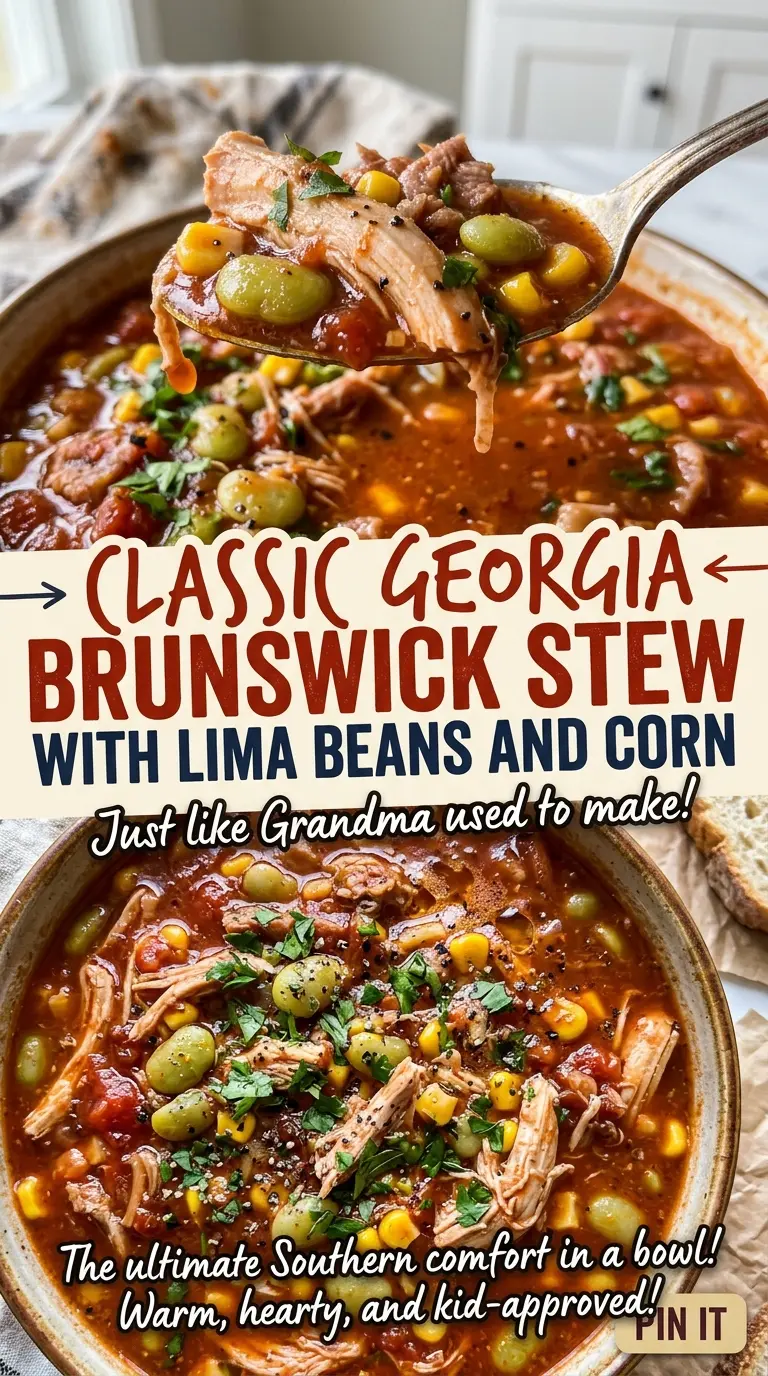 Classic Georgia Brunswick Stew with Lima Beans and Corn, rich and chunky
