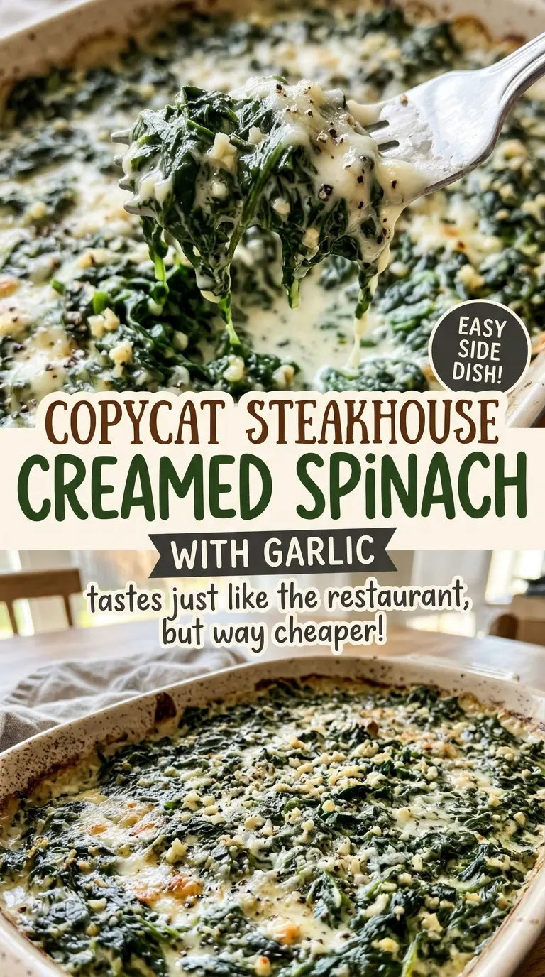 Copycat Steakhouse Creamed Spinach with Garlic, creamy and silky
