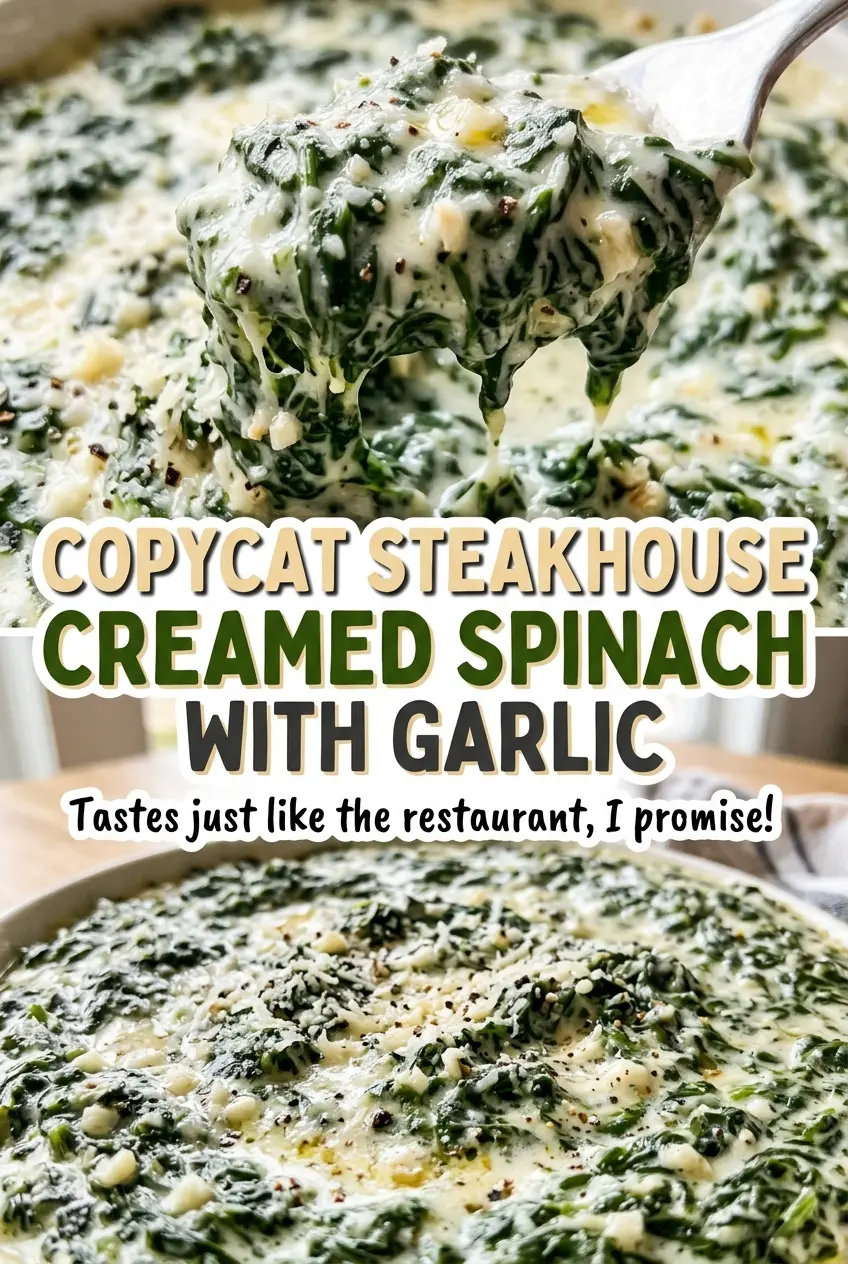 Copycat Steakhouse Creamed Spinach with Garlic, creamy and silky