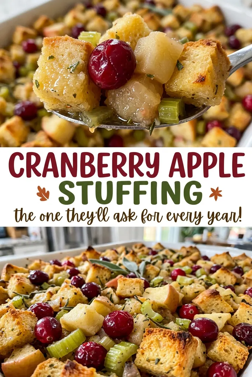Cranberry Apple Stuffing with golden crisp top