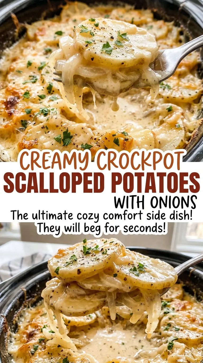 Creamy Crockpot Scalloped Potatoes with Onions, creamy onion layers
