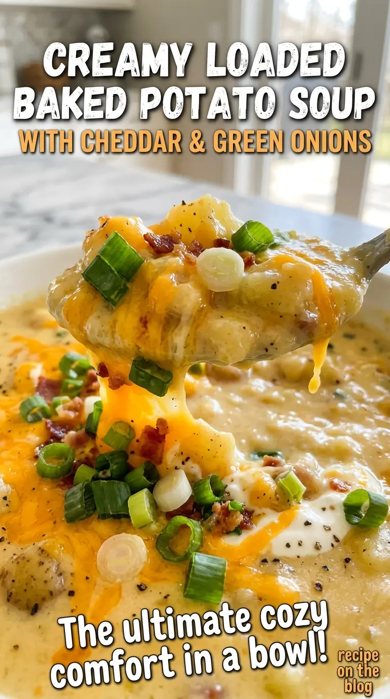 Creamy loaded baked potato soup with cheddar and green onions, creamy and hearty