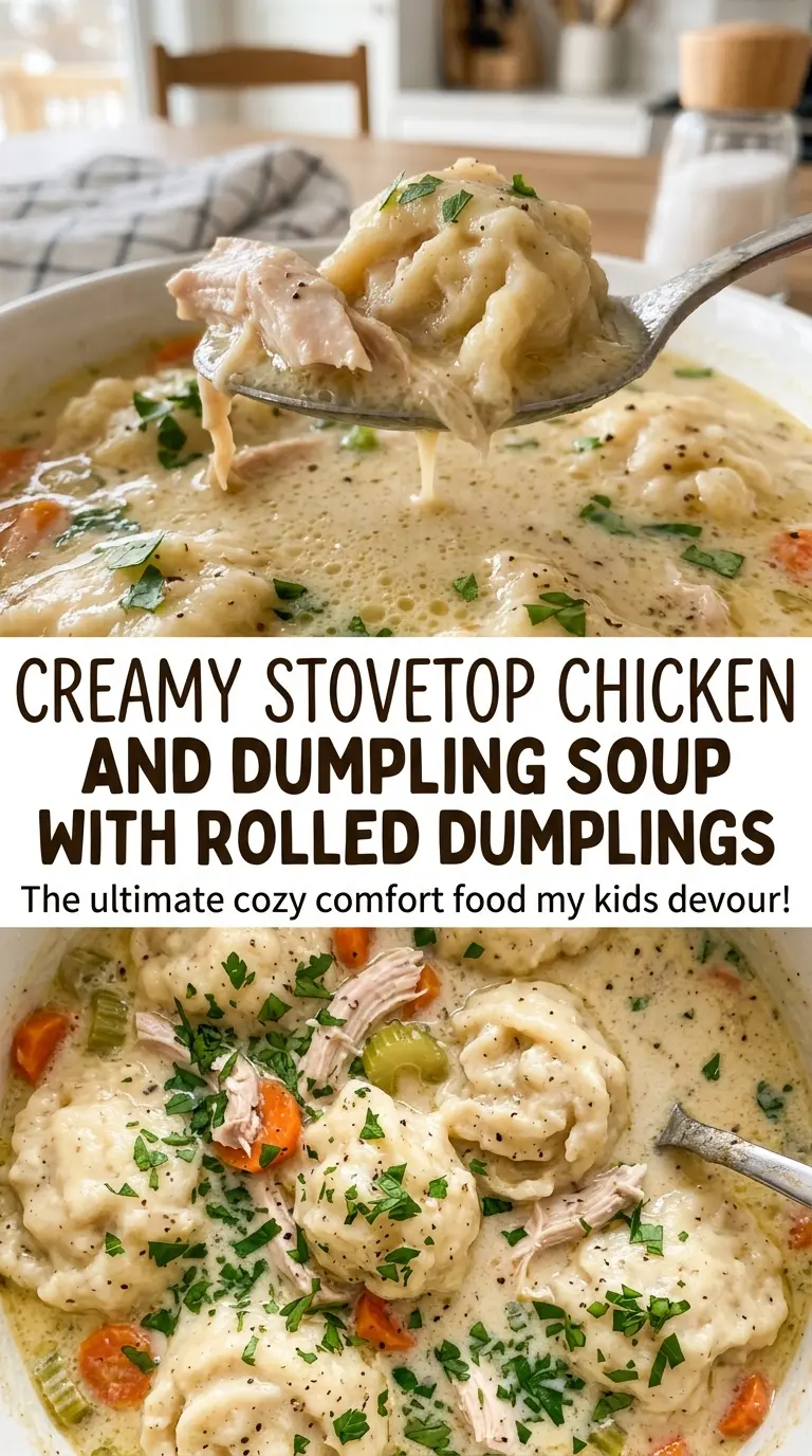 Creamy Stovetop Chicken and Dumpling Soup with Rolled Dumplings, creamy and comforting