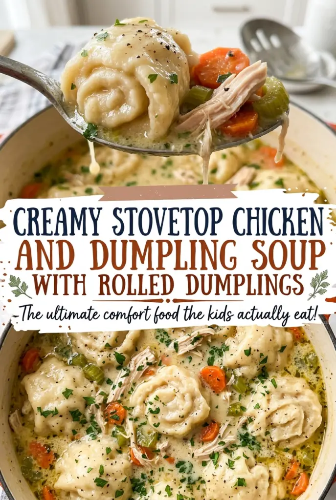 Creamy Stovetop Chicken and Dumpling Soup with Rolled Dumplings
