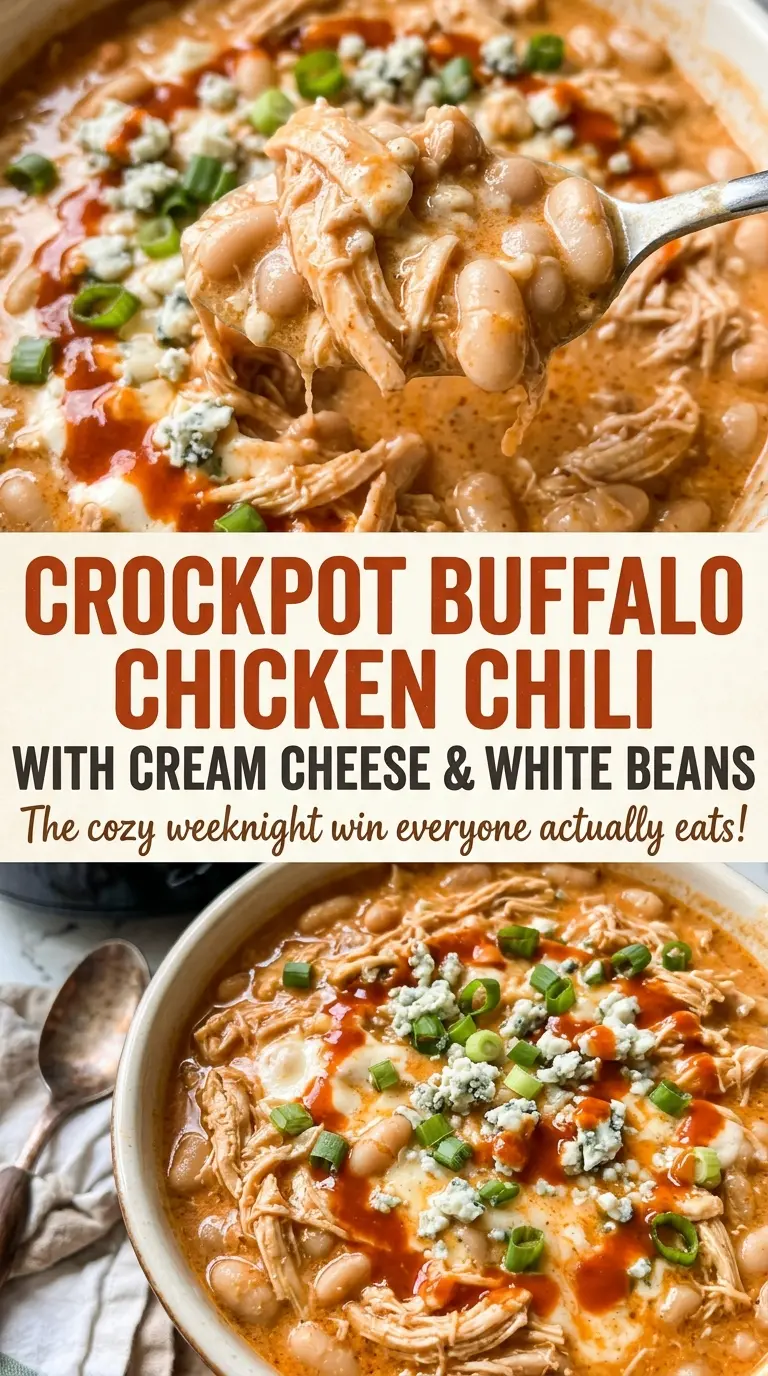 Crockpot Buffalo Chicken Chili with Cream Cheese and White Beans creamy and hearty