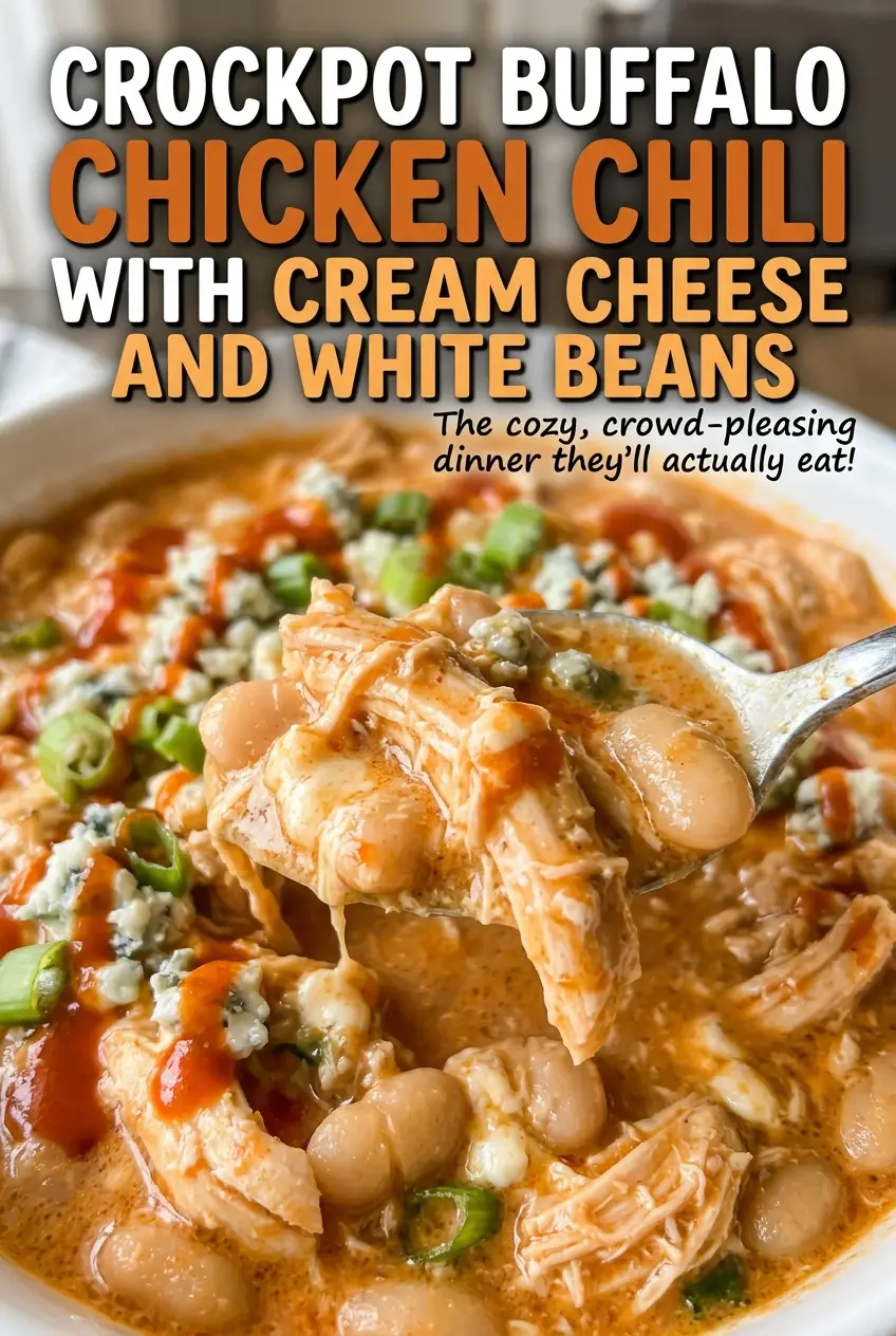 Crockpot Buffalo Chicken Chili with Cream Cheese and White Beans creamy and hearty