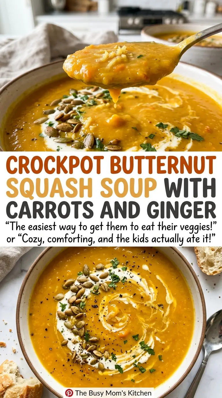 Crockpot butternut squash soup with carrots and ginger, creamy ginger soup