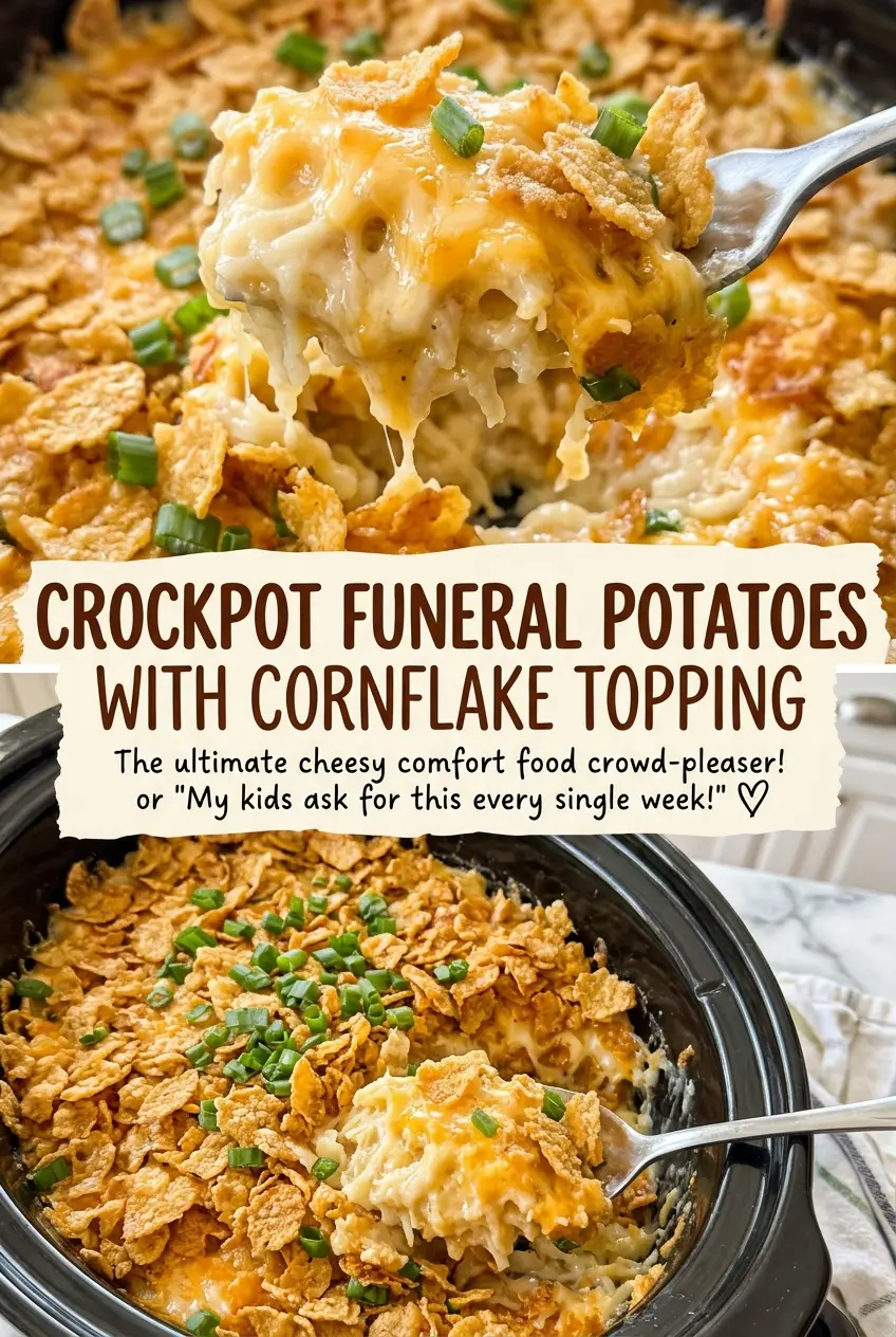 Crockpot funeral potatoes creamy golden topping