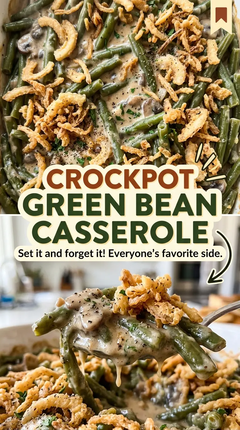 Crockpot Green Bean Casserole with crisp onion topping