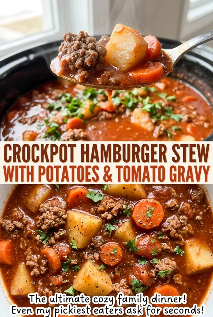 Crockpot Hamburger Stew with Potatoes and Tomato Gravy