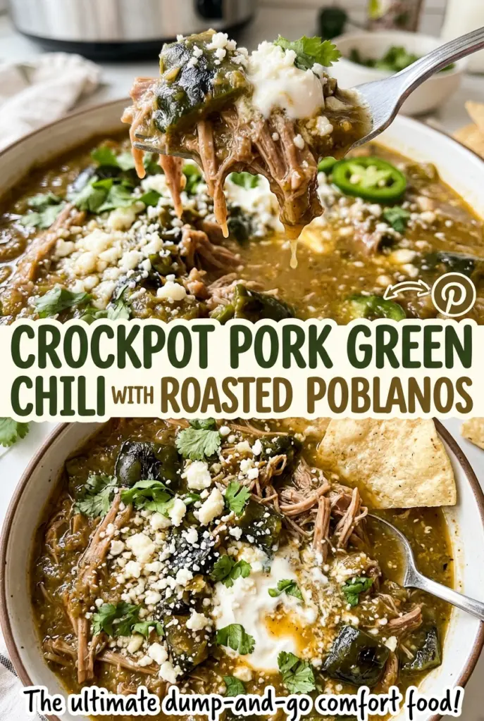 Crockpot Pork Green Chili with Roasted Poblanos