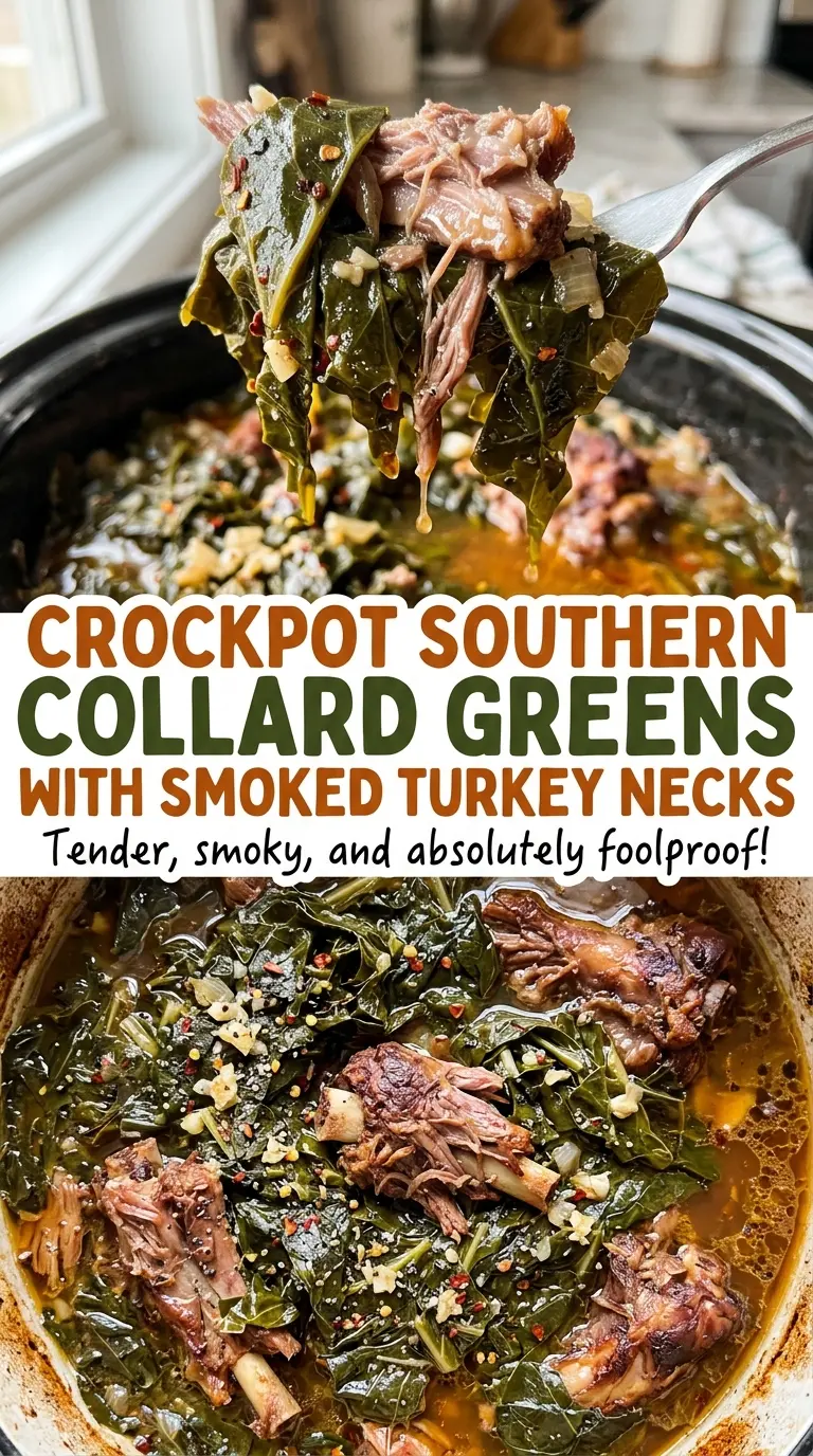 Crockpot Southern Collard Greens with Smoked Turkey Necks, tender smoky greens