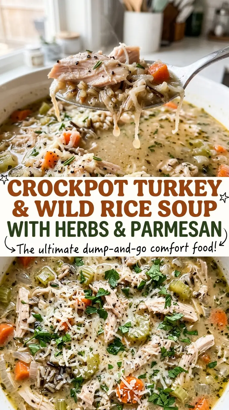 Crockpot Turkey and Wild Rice Soup creamy Parmesan herb finish