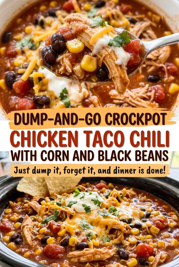Dump-and-Go Crockpot Chicken Taco Chili with Corn and Black Beans