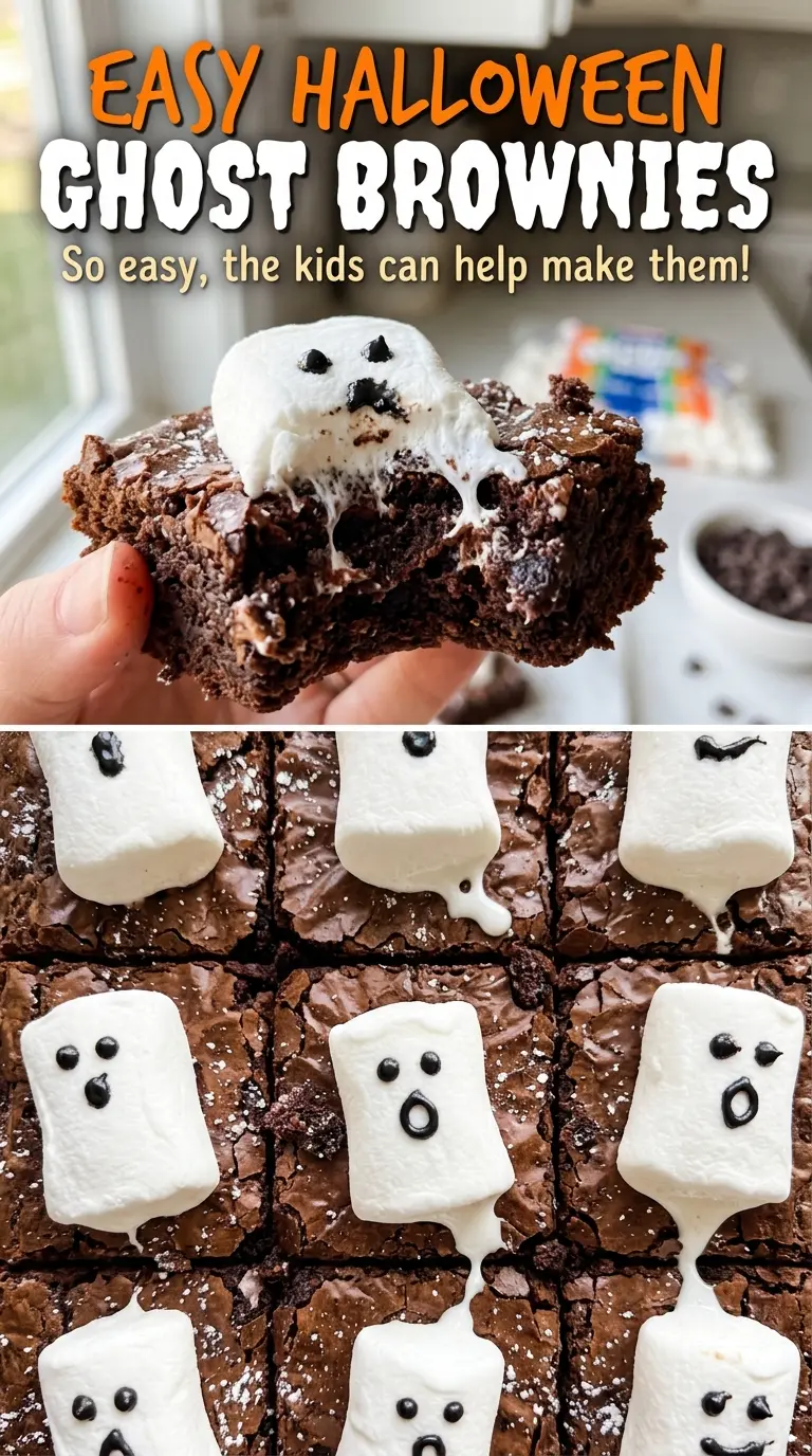 Easy Halloween Ghost Brownies marshmallow topped