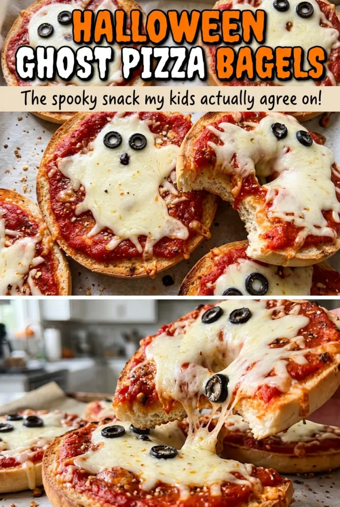 Easy Halloween Ghost Pizza Bagels: Spooky Snack Idea for Kids