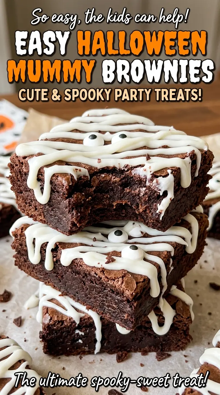 Halloween mummy brownies with frosting stripes