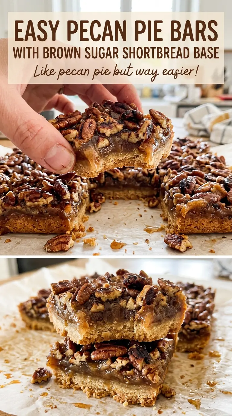 Easy Pecan Pie Bars with Brown Sugar Shortbread Base, tender and golden