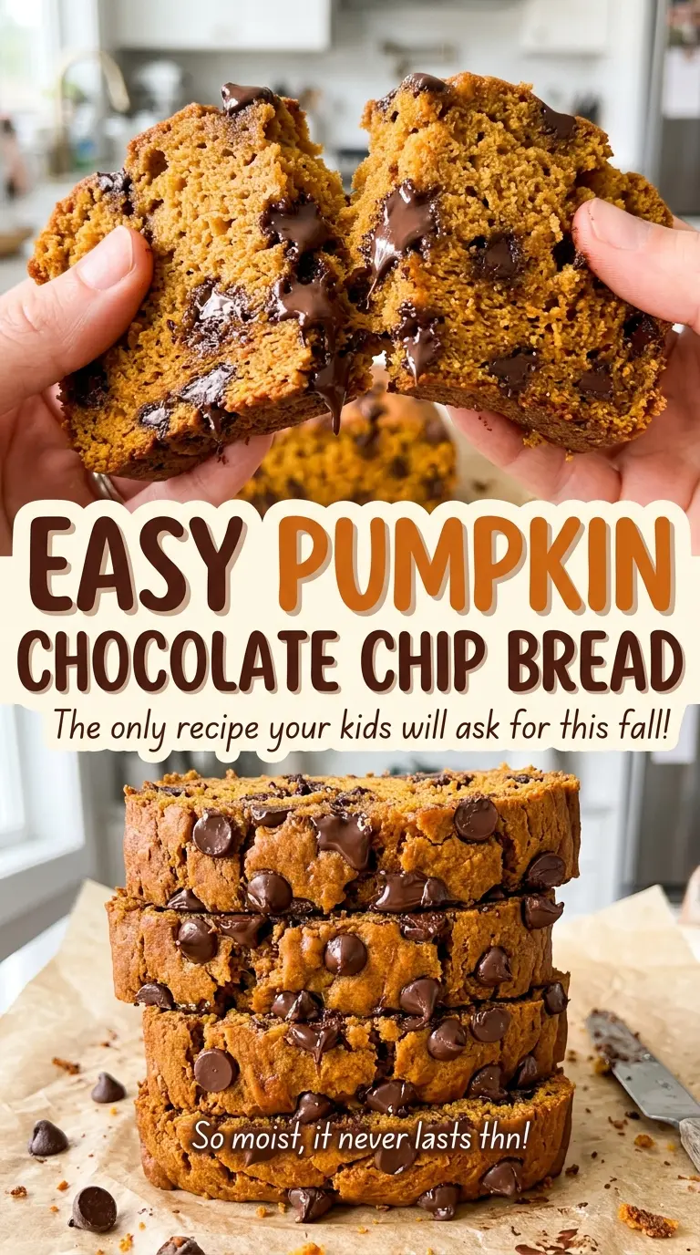Easy Pumpkin Chocolate Chip Bread with soft crumb and chocolate pockets