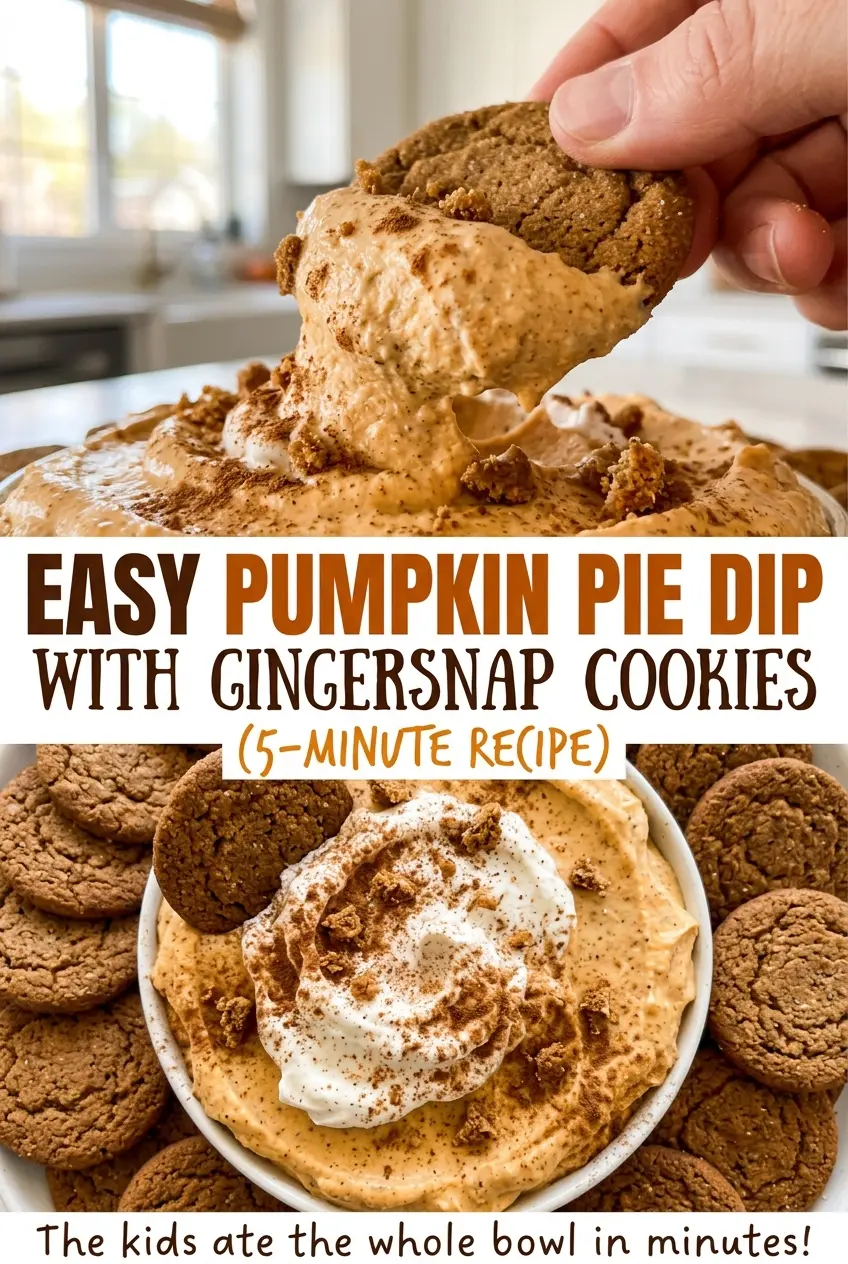 Easy pumpkin pie dip with gingersnap cookies, creamy and fluffy