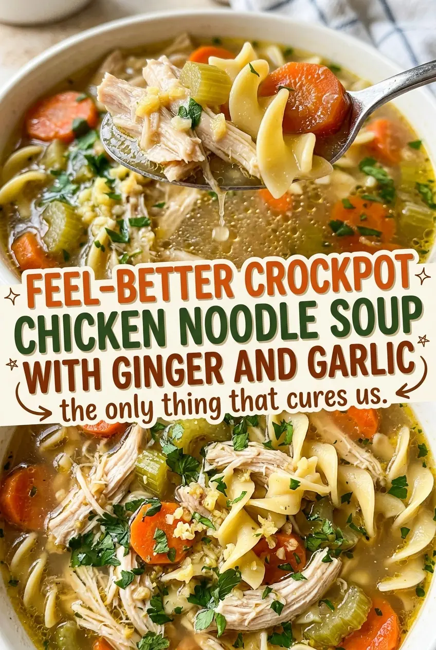 Feel-Better Crockpot Chicken Noodle Soup, ginger garlic broth
