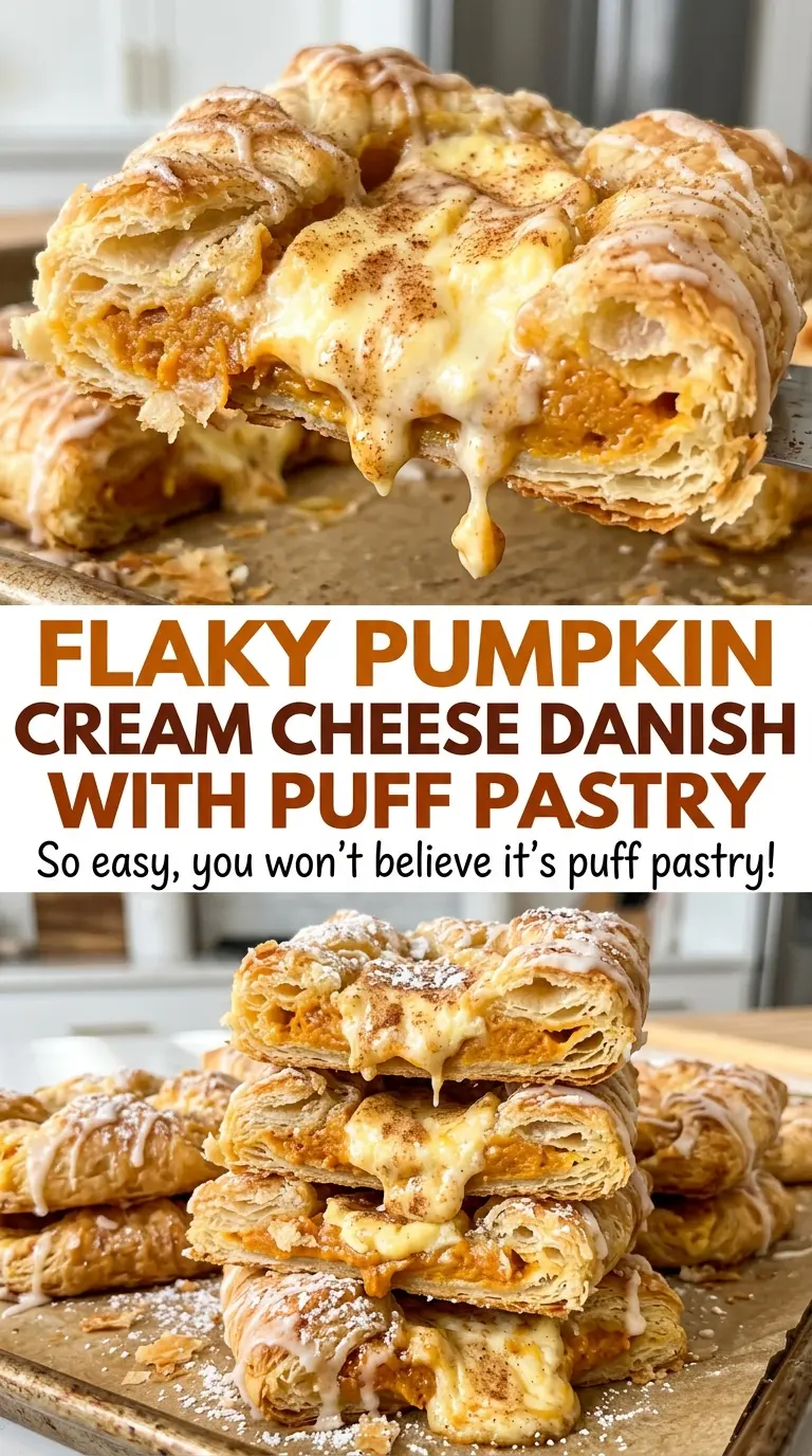 Flaky Pumpkin Cream Cheese Danish with Puff Pastry spiced pumpkin centers