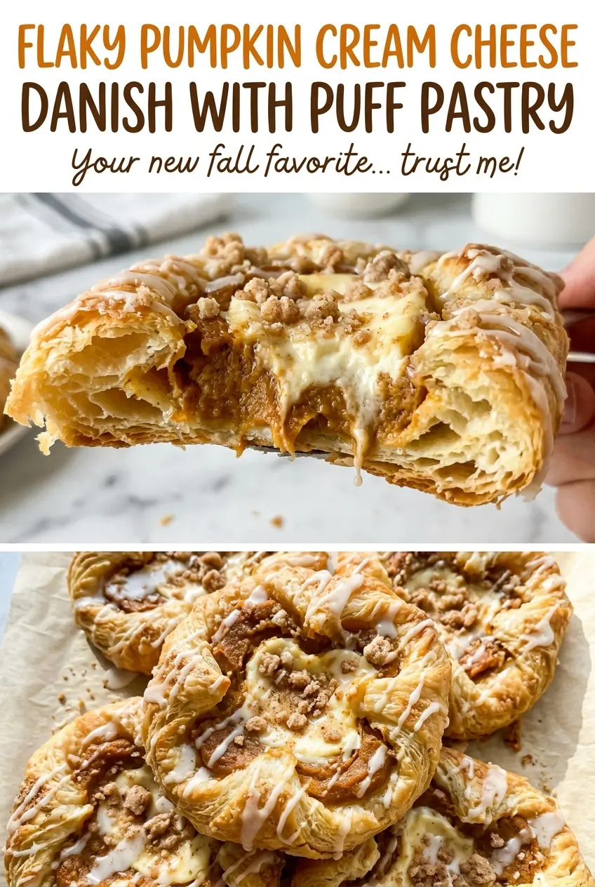 Flaky Pumpkin Cream Cheese Danish with Puff Pastry golden flaky pastries