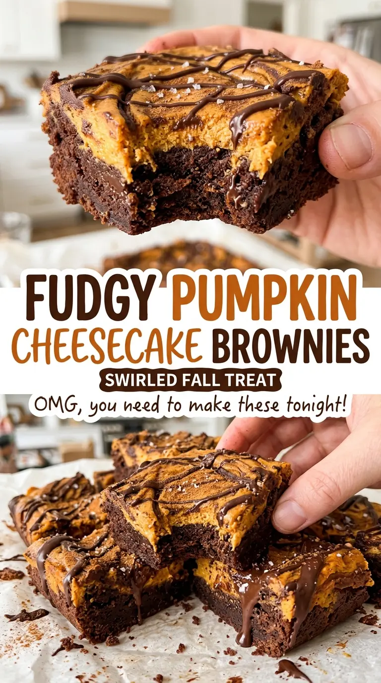 Fudgy pumpkin cheesecake brownies with creamy swirls