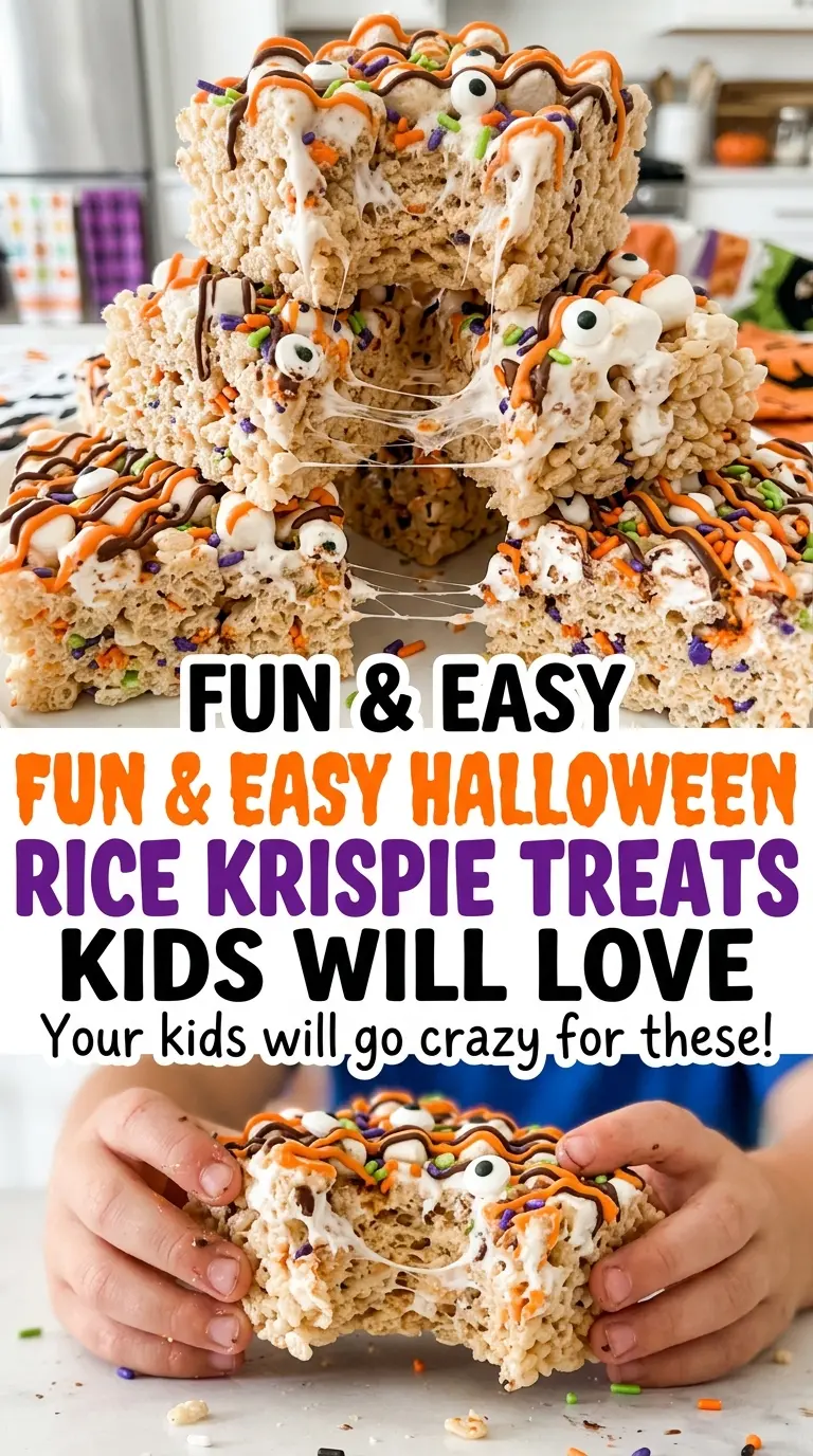 Halloween Rice Krispie Treats with sprinkles and candy eyes