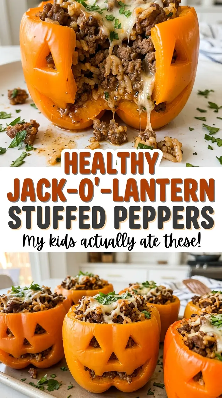Jack-O'-lantern stuffed peppers colorful Halloween dinner