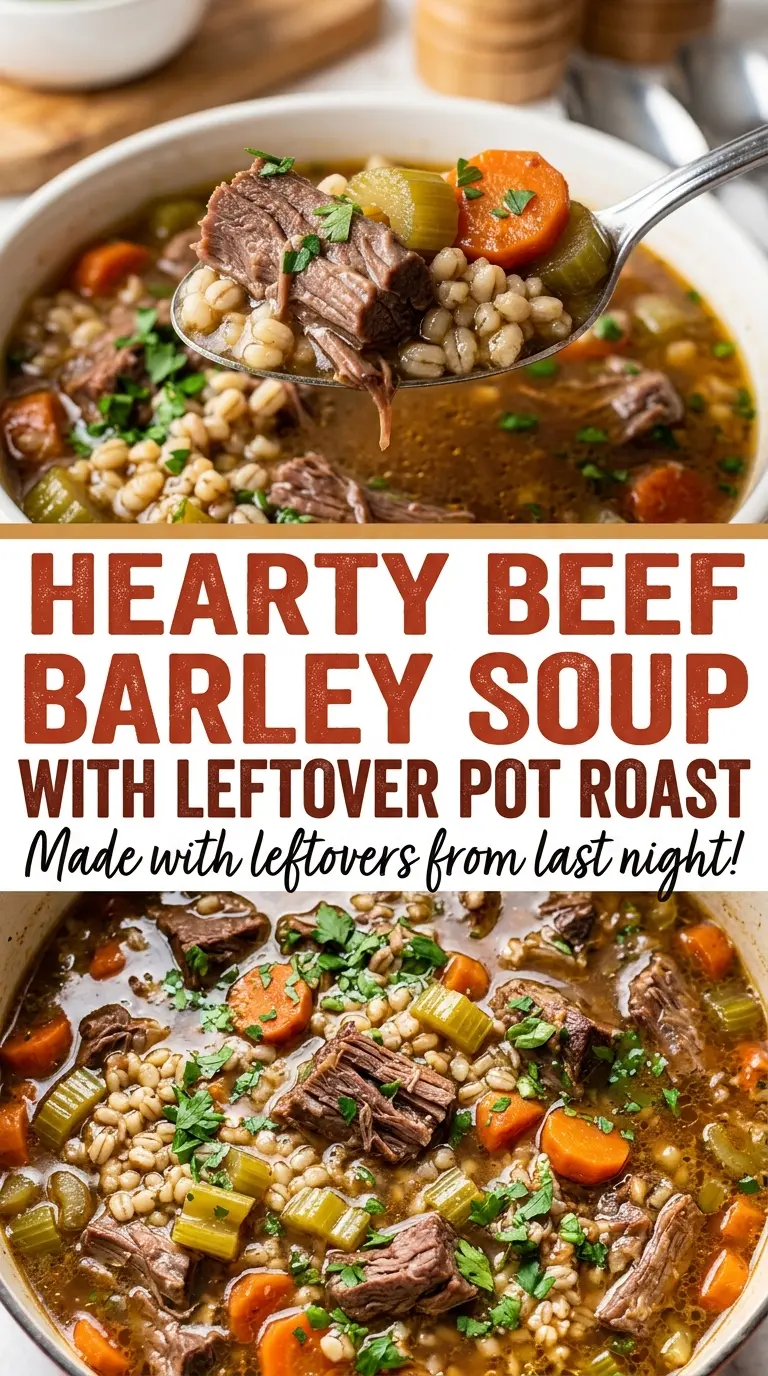 Hearty beef barley soup with rich broth and vegetables