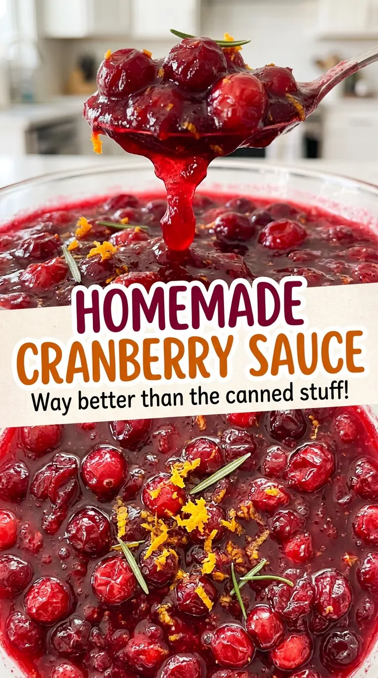 Homemade cranberry sauce, tart and ruby-red