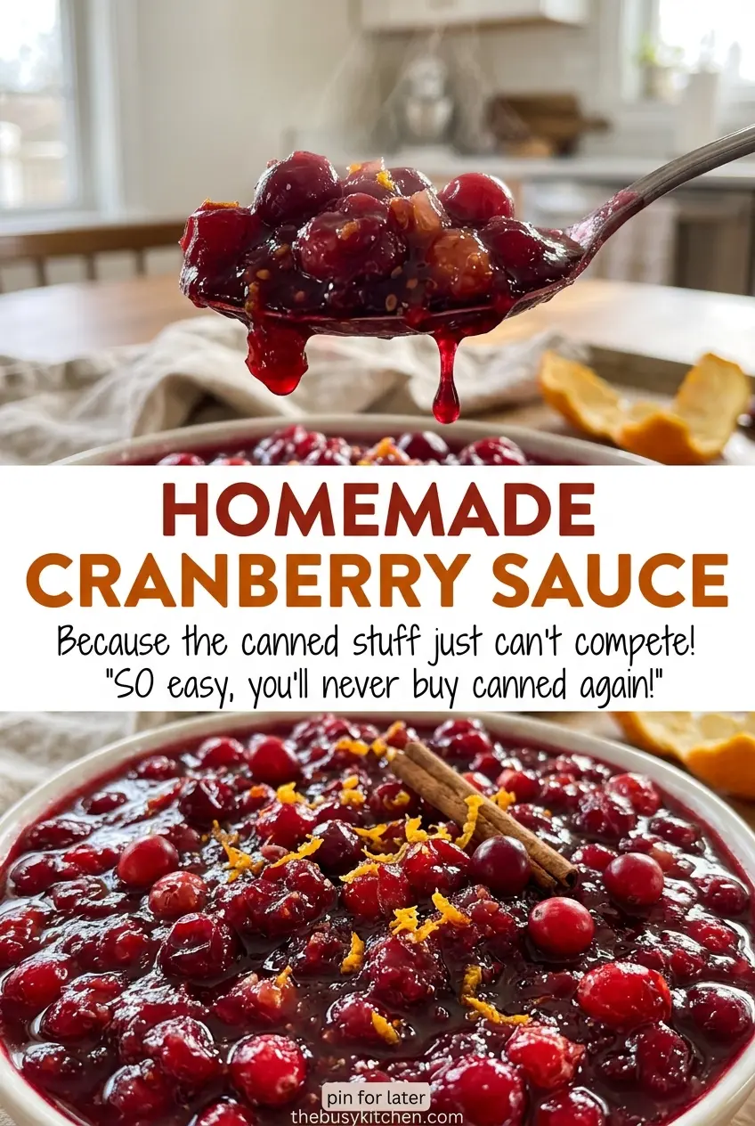 Homemade cranberry sauce with glossy ruby berries