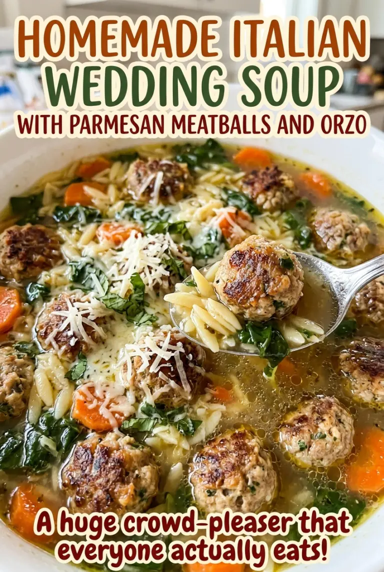 Homemade Italian Wedding Soup with Parmesan Meatballs and Orzo