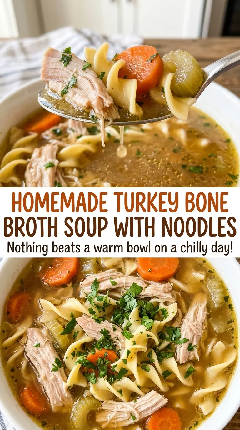 Homemade Turkey Bone Broth Soup with Noodles, hearty noodle bowl