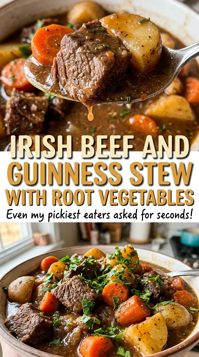 Irish Beef and Guinness Stew with Root Vegetables, rich and rustic