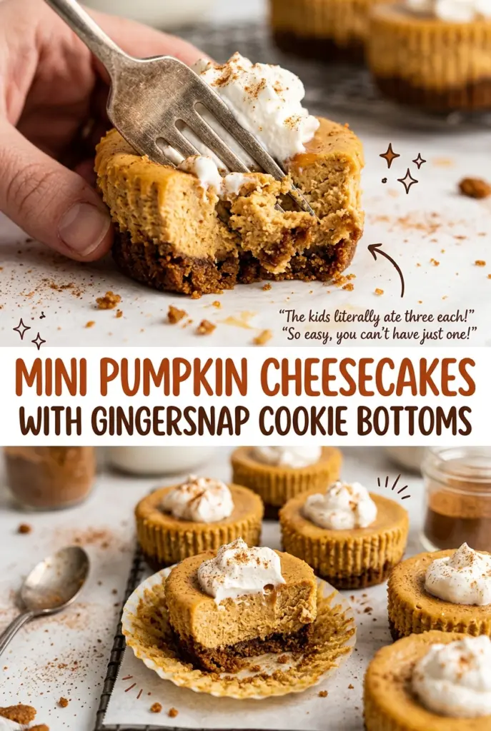 Mini Pumpkin Cheesecakes with Gingersnap Cookie Bottoms