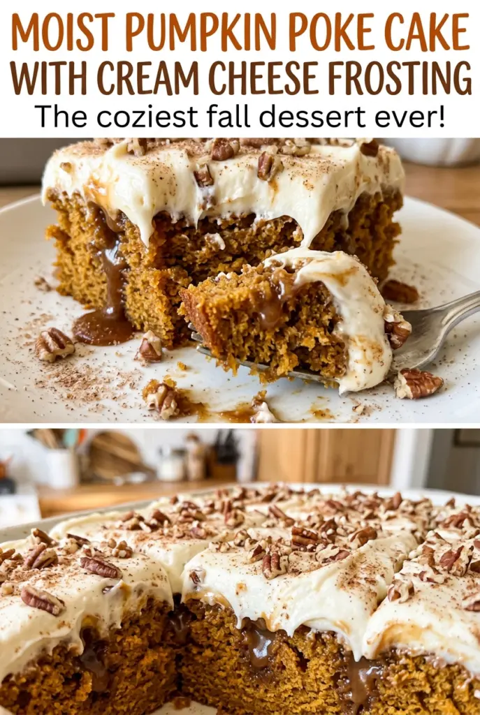 Moist Pumpkin Poke Cake with Cream Cheese Frosting