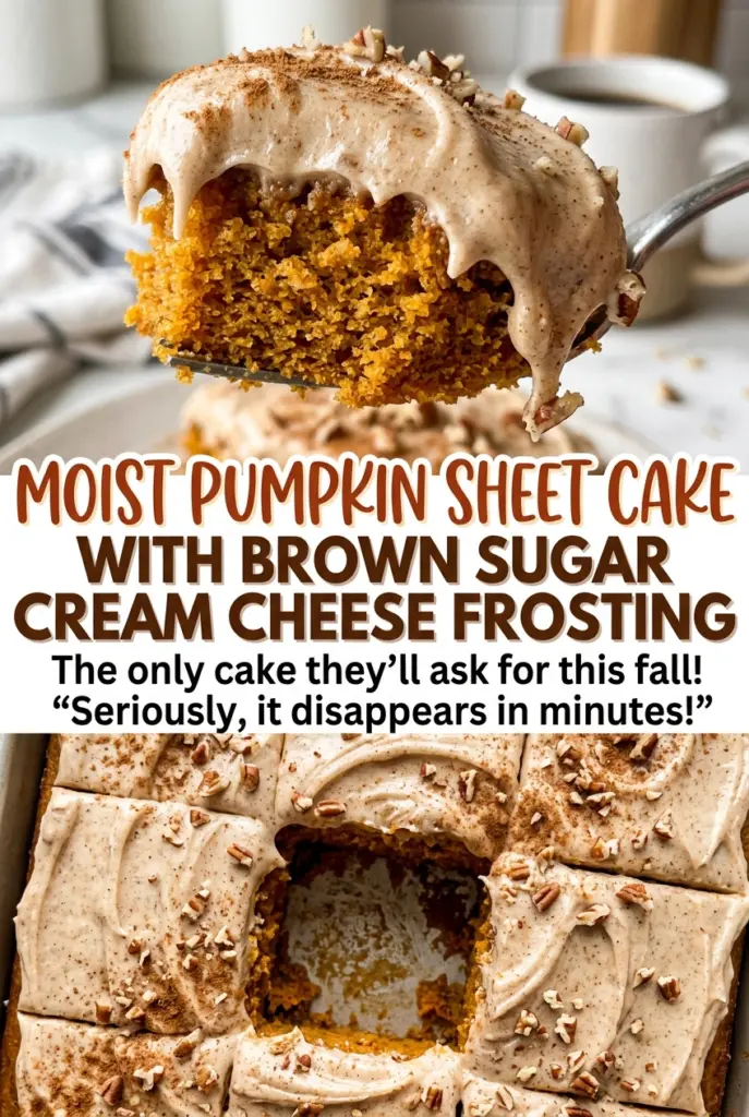 Moist Pumpkin Sheet Cake with Brown Sugar Cream Cheese Frosting