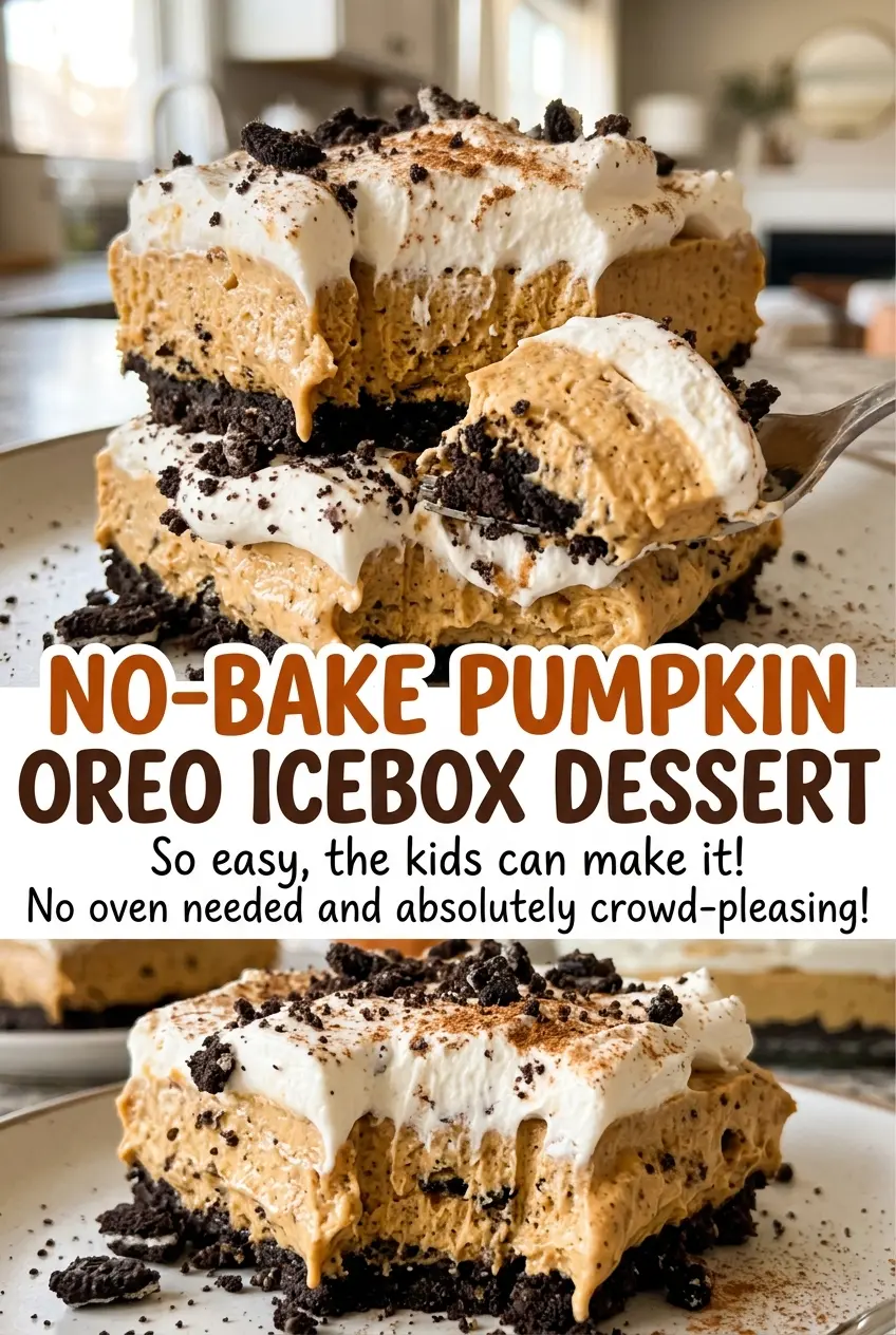 No-Bake Pumpkin Oreo Icebox Dessert creamy layered squares