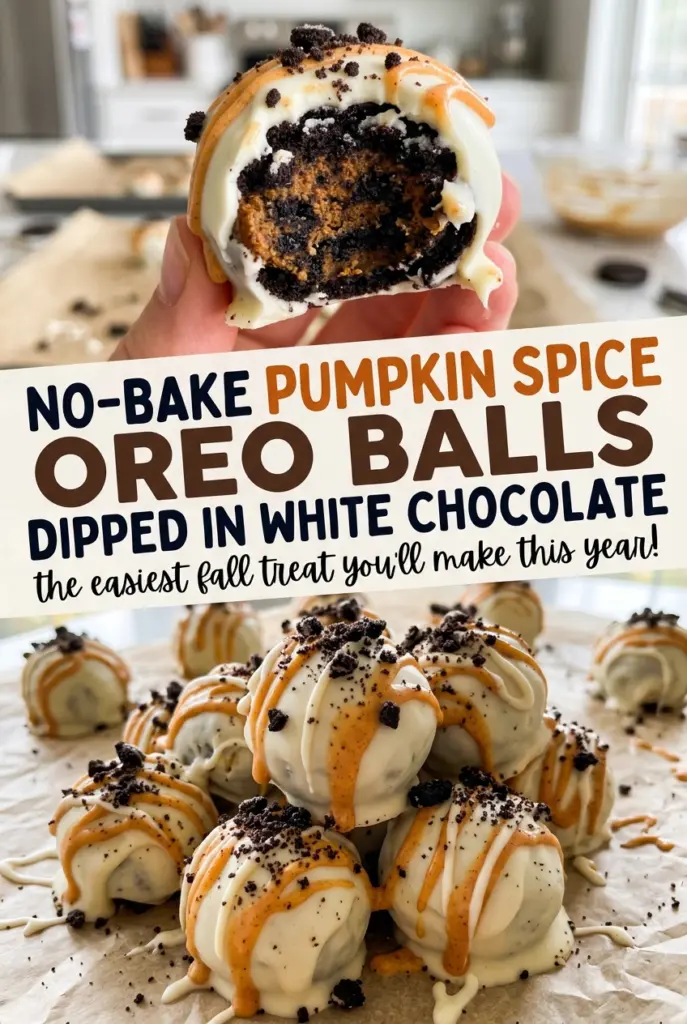 No-Bake Pumpkin Spice Oreo Balls Dipped in White Chocolate