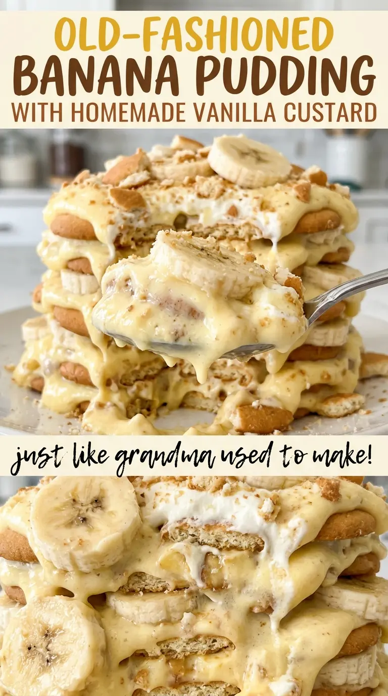 Old-Fashioned Banana Pudding with Homemade Vanilla Custard layered banana wafers