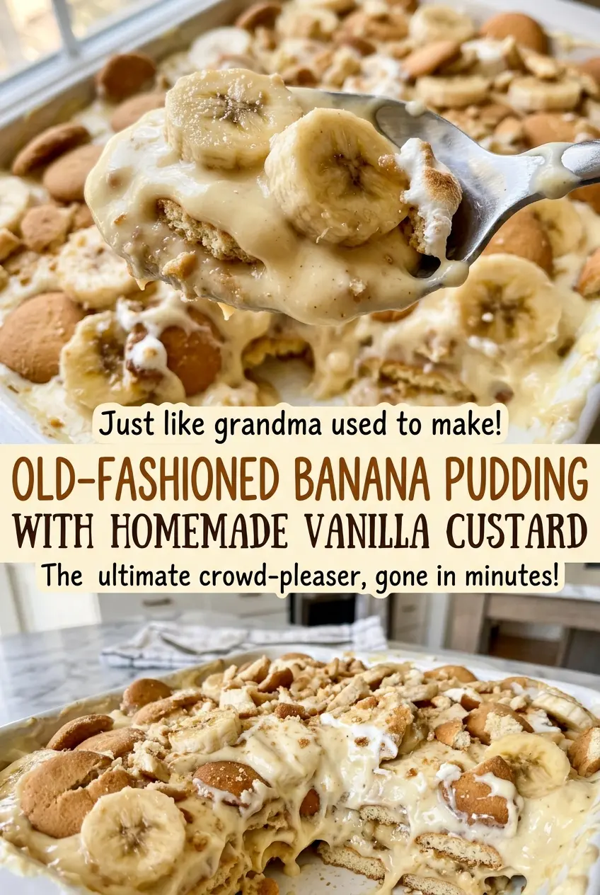 Old-Fashioned Banana Pudding with Homemade Vanilla Custard golden meringue