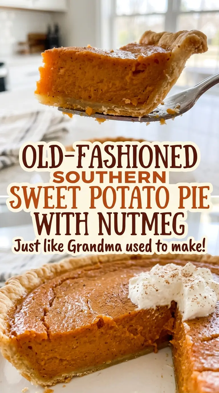 Old-Fashioned Southern Sweet Potato Pie with Nutmeg, flaky crust and spiced filling