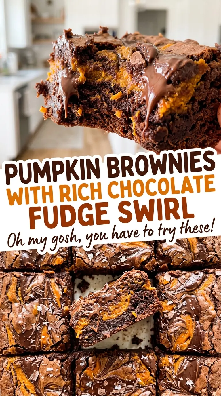 Pumpkin brownies with rich chocolate fudge swirl, soft pumpkin center