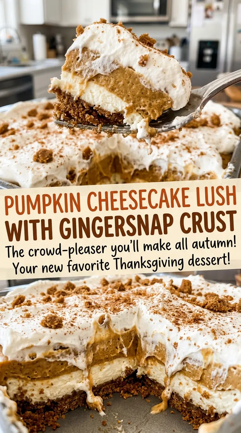 Pumpkin Cheesecake Lush with Gingersnap Crust, spiced and chilled