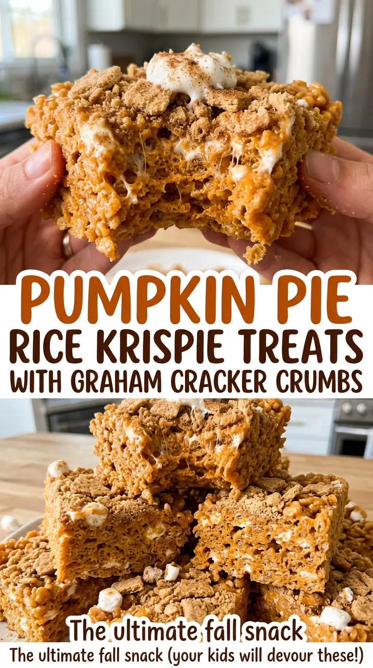 Pumpkin Pie Rice Krispie Treats with Graham Cracker Crumbs, chewy spiced squares