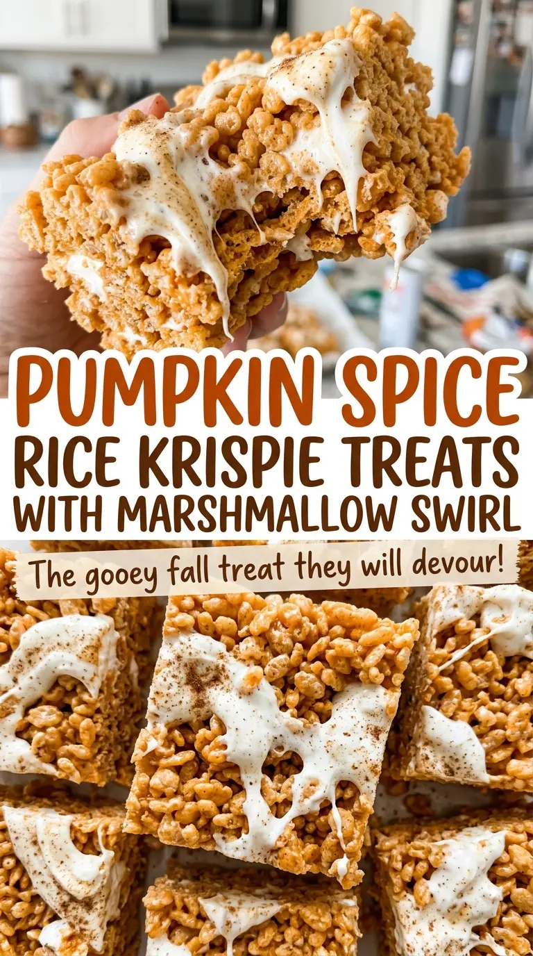 Pumpkin Spice Rice Krispie Treats with Marshmallow Swirl, soft chewy cereal bars