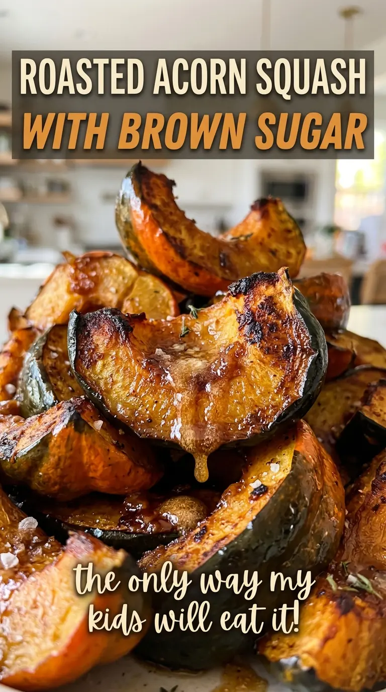 Roasted acorn squash with brown sugar, tender buttery flesh