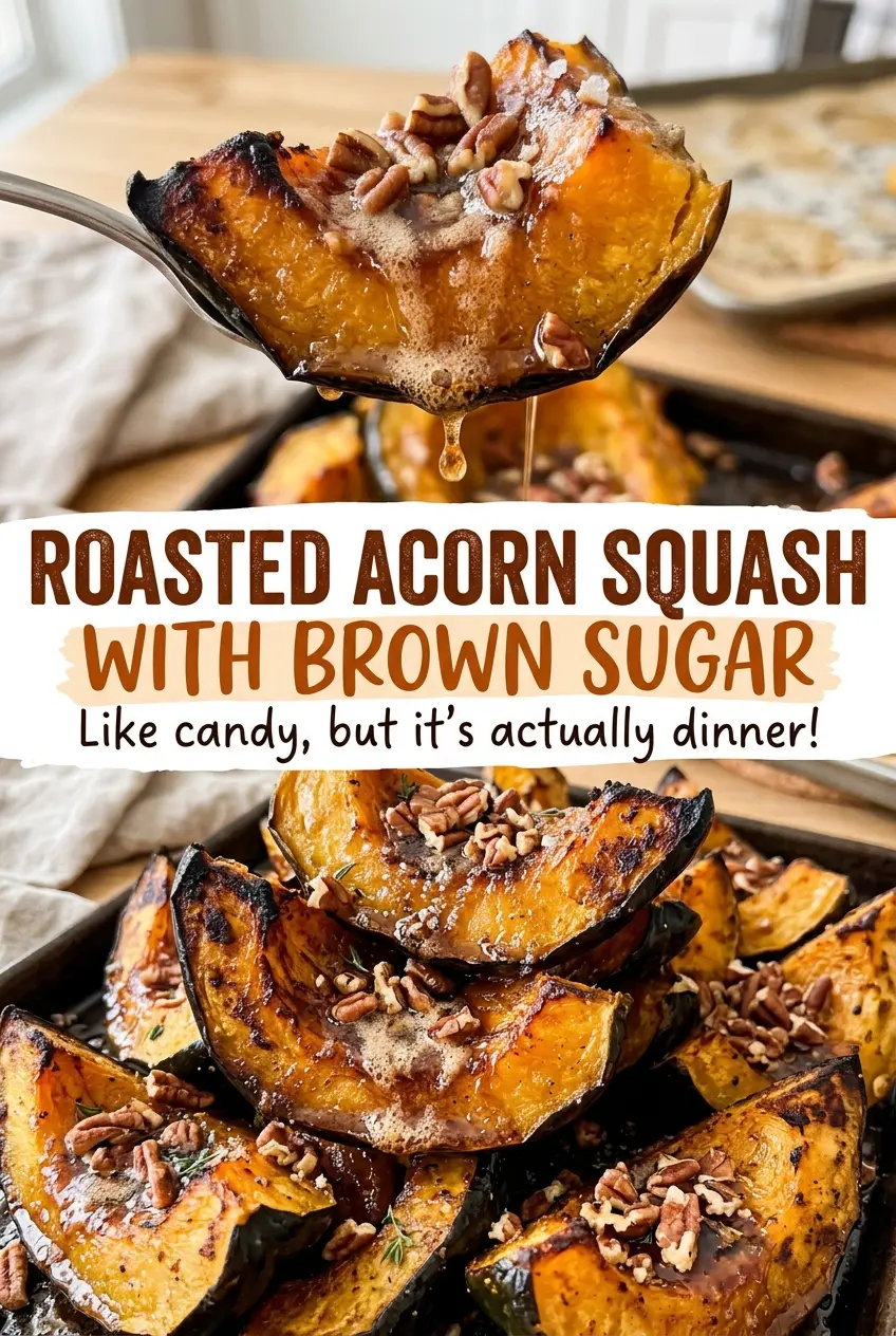 Roasted acorn squash with brown sugar, buttery caramelized edges